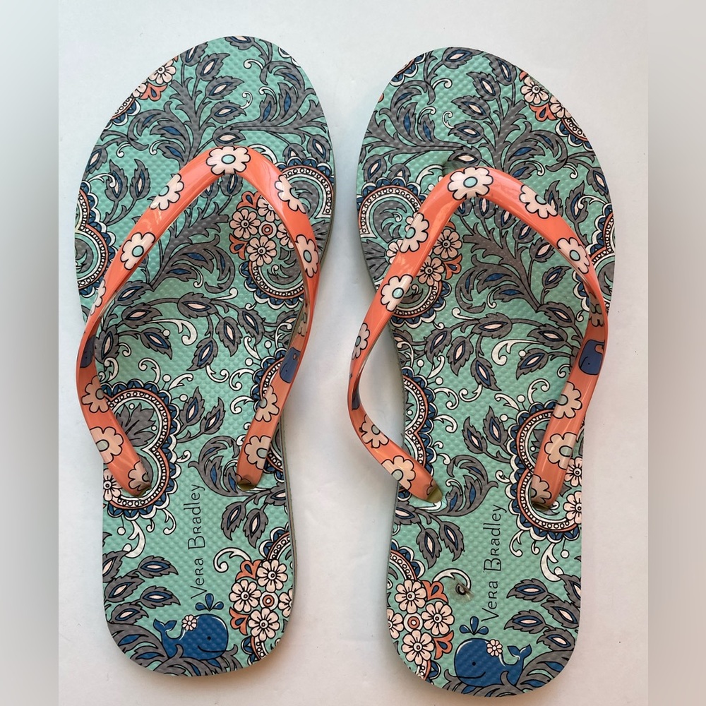 Vera Bradley paisley and whale flip flops. Size small.